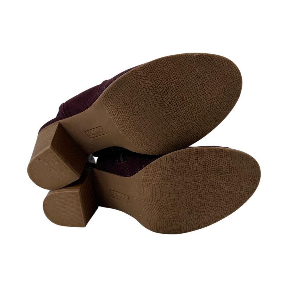 Sonoma Thelma Burgundy Faux Suede Open Toe Bootie Womens Size 7M - Picture 7 of 10